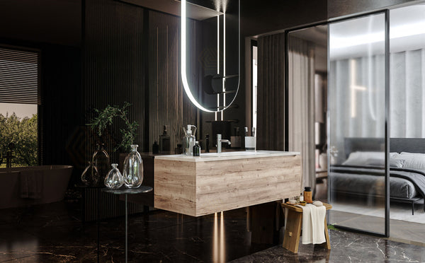 Mobile Bagno Rovere 120x50 Amalfi un Cassetto E Lavabo Integrato In Mineralmarmo