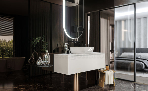 Mobile Bagno bianco opaco 120x50 Amalfi un Cassetto e Lavabo da appoggio in ceramica