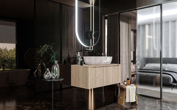Mobile Bagno Teak 90x50 Amalfi Con Un Cassetto e Lavabo da appoggio in ceramica