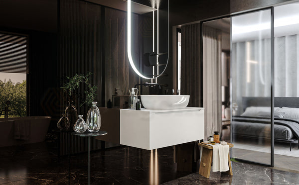 Mobile Bagno bianco opaco 90x50 Amalfi Lavabo da appoggio in ceramica