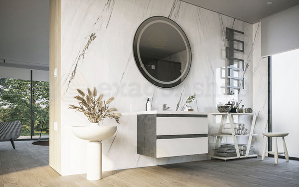 Mobile bagno 80x46 stone bianco lucido Milo a due cassetti con lavabo ad incasso