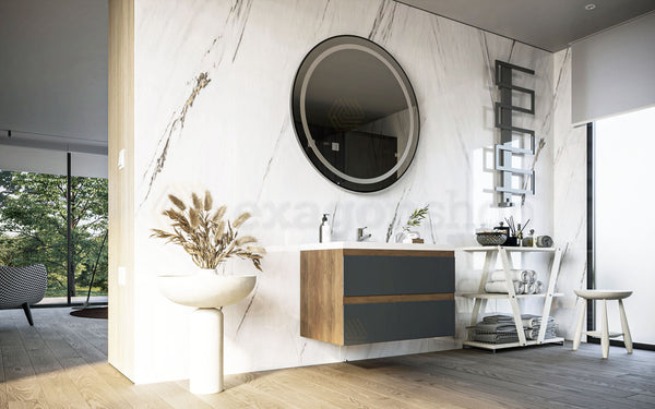 Mobile bagno 80x46 noce antracite Milo due cassetti con lavabo ad incasso
