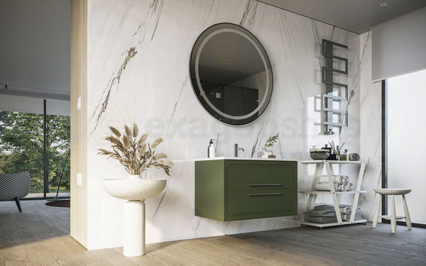 Mobile bagno Verde oliva 100x46 Vienna con lavabo ad incasso e due cassetti rifiniti con maniglie cromo