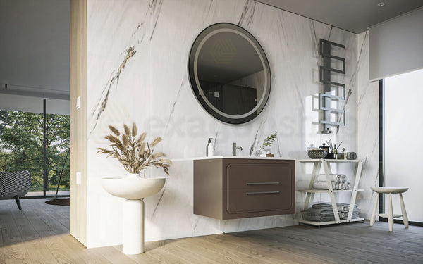 Mobile bagno creta opaco 80x46 Vienna con lavabo ad incasso e due cassetti rifiniti con maniglie cromo
