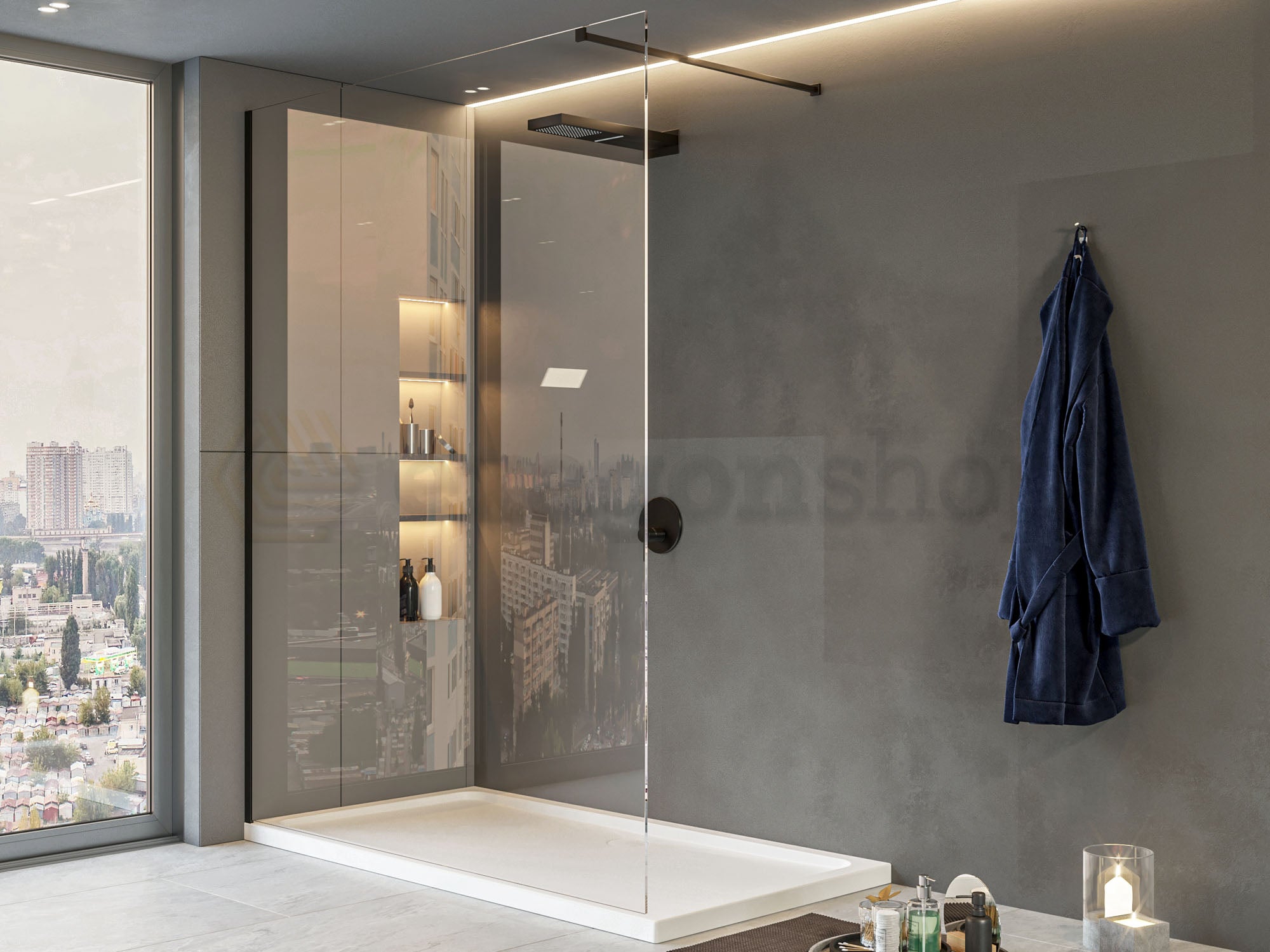 Walk in parete doccia fissa 120 cm vetro trasparente 8 mm H 200 cm nero opaco