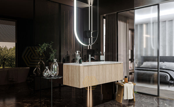 Mobile Bagno Teak 120x50 Amalfi Un Cassetto E Lavabo Integrato In Mineralmarmo
