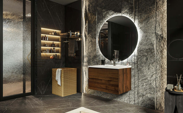 Mobile bagno noce 70x46 Sorrento con maniglia sinistra e lavabo in ceramica