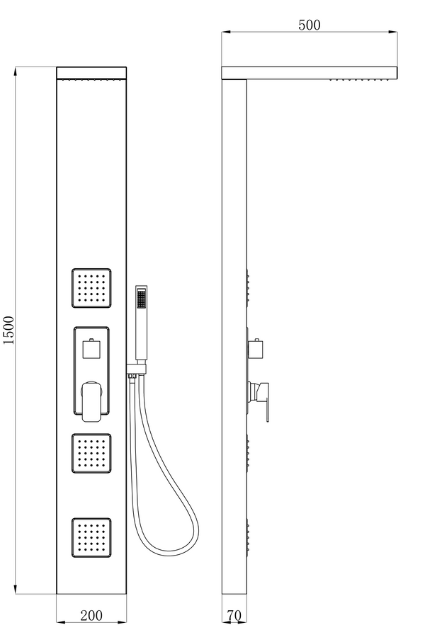 Pannello doccia idromassaggio Ibiza quadro in alluminio nero