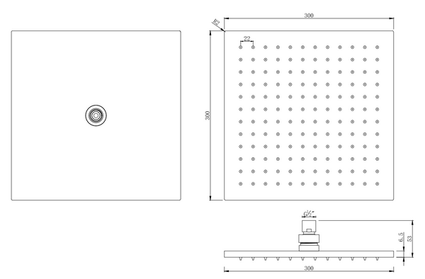 Soffione doccia 30x30 Smart quadro con braccio 35 cm nero opaco
