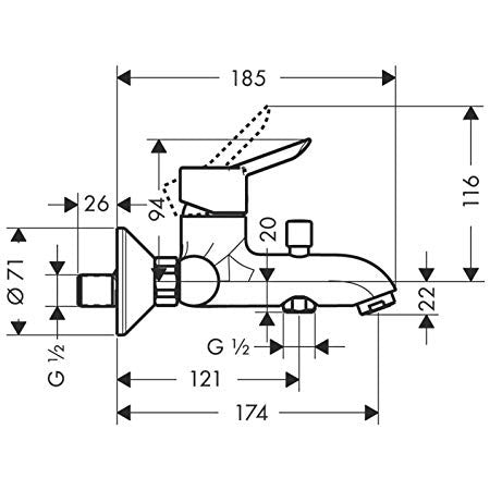 Hansgrohe Focus S Miscelatore Monocomando Esterno Vasca Cromo 31742000