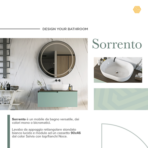 Mobile bagno Noce Salvia 90x46 Sorrento un cassetto con lavabo da appoggio in ceramica