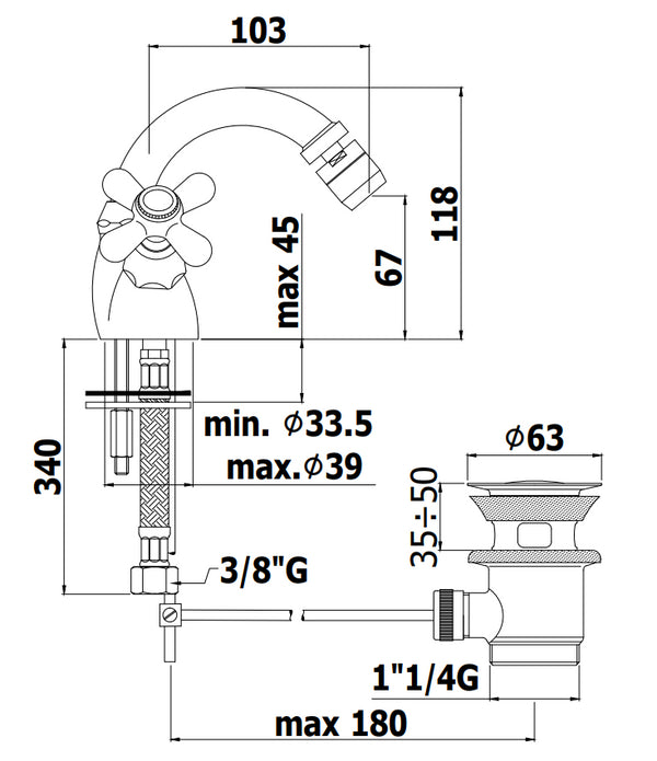 Paffoni iris irv137 gruppo bidet classico canna orientabile e scarico automatico cromo