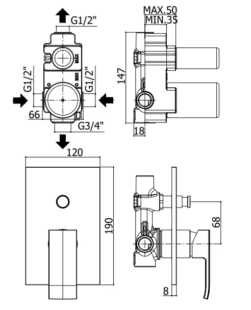 Paffoni Level Lec015 miscelatore doccia a muro con deviatore e piastra in ABS cromo