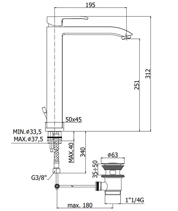 Paffoni Level Les081 Miscelatore Lavabo alto Prolungato Senza Scarico Cromo