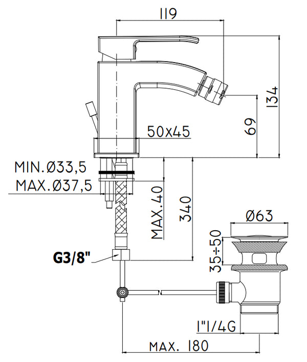 Paffoni Level Les131 Miscelatore bidet Moncomando Senza Piletta Cromo