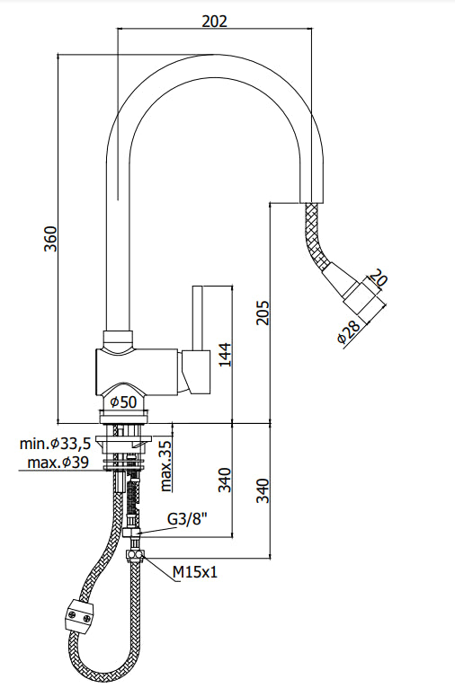 Paffoni Stick Sk185 Miscelatore lavello Monocomando con Doccetta Estraibile e flessibile 150 cm Cromo