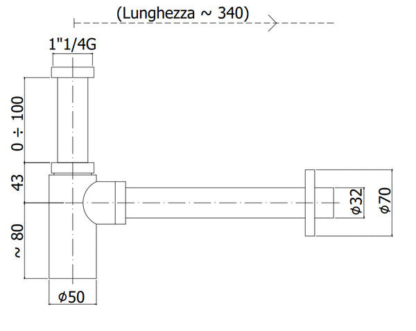 Paffoni Zacc240 Sifone A Bottiglia Diametro Scarico 32 Mm Cromo