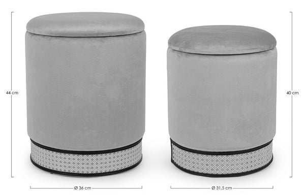 Bizzotto Milena set 2 pouf contenitore effetto velluto grigio scuro 0720694