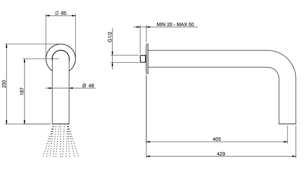 Treemme Watertube RWIT4A47IS02 soffione a parete in acciaio inox satinato