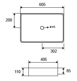 Lavabo 60x40 Da Appoggio Rettangolare In Porcellana Bianco, vista laterale del profilo e della forma - Exagonshop