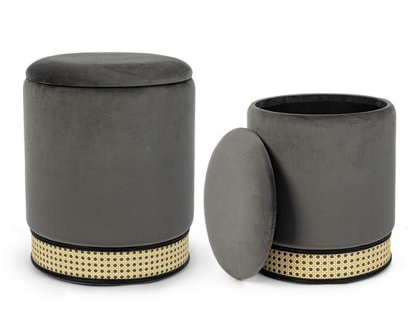 Bizzotto Milena set 2 pouf contenitore effetto velluto grigio scuro 0720694