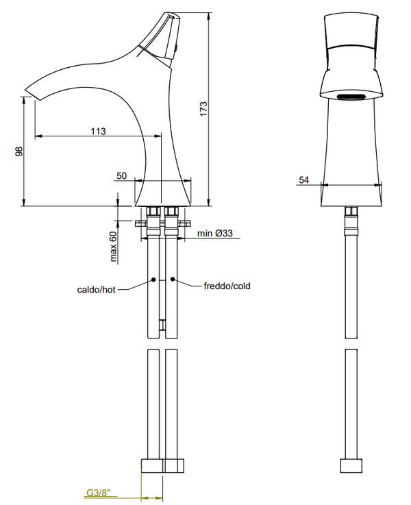 Treemme Hedo miscelatore lavabo bidet 94 mm in ottone cromo IT0911CCHEZZ