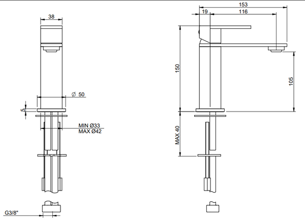 Treemme 3.6 IT9A11ISTSZZ miscelatore lavabo monocomando in acciaio inox satinato