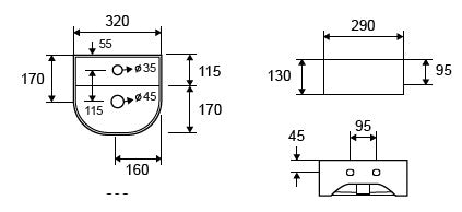 Lavabo lavamani 32x29 Sospeso In Porcellana Bianca New Line Bow