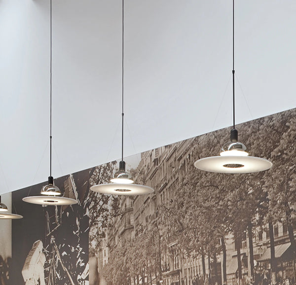 Flos Frisbi Lampada Sospesa A Luce Diretta/Diffusa/Riflessa Diffusore Opalino E Riflettore Cromo