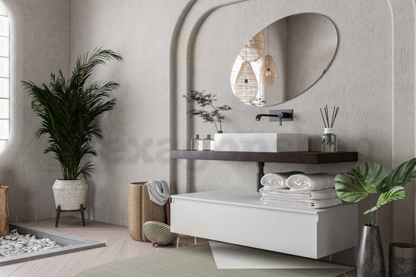 Mobile bagno caffe bianco opaco 120x50 Oasy un cassetto con top e lavabo rettangolare da appoggio
