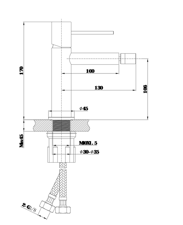 Coppia rubinetti lavabo e bidet in ottone cromo con flessibili Hidden