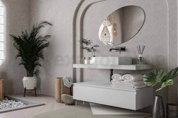 Mobile bagno grigio bianco opaco 120x50 Oasy un cassetto con top e lavabo rettangolare da appoggio