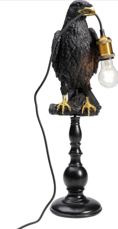 Animal sitting crow lampada corvo in poliresina nero opaco