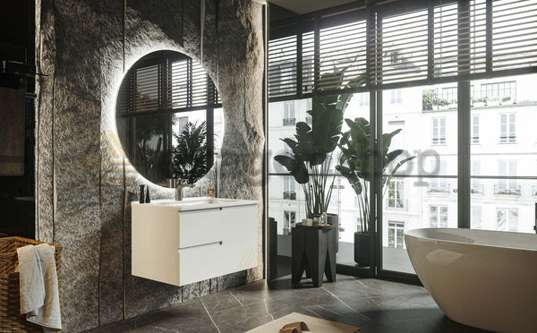 Mobile bagno 70x46 Sorrento Bianco opaco maniglia sinistra e lavabo in ceramica