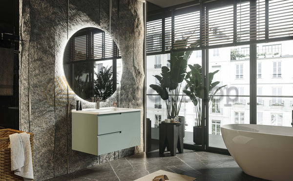 Mobile bagno salvia opaco 70x46 Sorrento maniglia sinistra e lavabo in ceramica