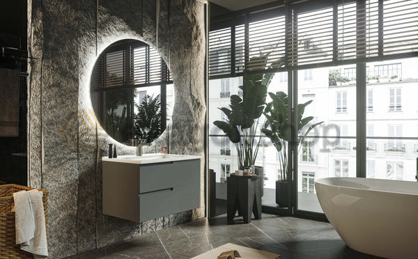 Mobile bagno grigio opaco 70x46 Sorrento maniglia sinistra e lavabo in ceramica