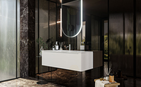 Mobile Bagno bianco opaco 120x50 Amalfi Un Cassetto E Lavabo Integrato In Mineralmarmo