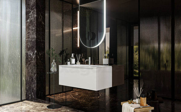 Mobile Bagno bianco opaco 90x50 Amalfi Un Cassetto E Lavabo Integrato In Mineralmarmo