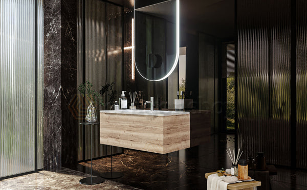 Mobile Bagno rovere 90x50 Amalfi Un Cassetto E Lavabo Integrato In Mineralmarmo