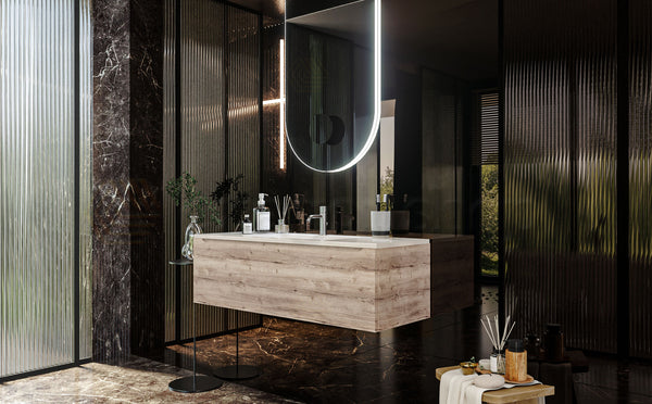 Mobile Bagno Rovere 120x50 Amalfi un Cassetto E Lavabo Integrato In Mineralmarmo