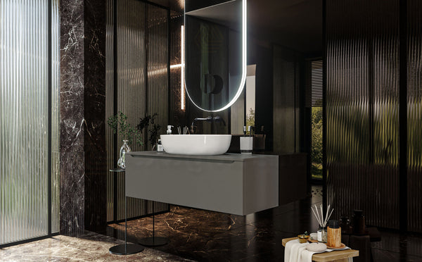 Mobile Bagno Grigio opaco 120x50 Amalfi Con Un Cassetto e Lavabo da appoggio in ceramica