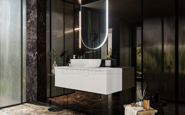 Mobile Bagno bianco opaco 120x50 Amalfi un Cassetto e Lavabo da appoggio in ceramica