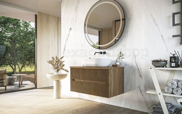 Mobile bagno noce chiaro 70x46 cannettato Urbino con ciotola quadra in ceramica