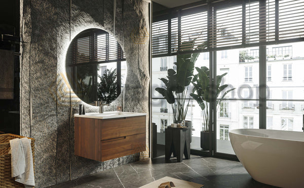 Mobile bagno noce 70x46 Sorrento con maniglia sinistra e lavabo in ceramica