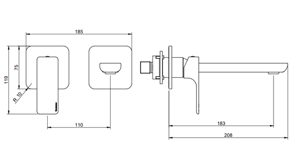 Treemme Hask RWIT6AC7CC01 miscelatore lavabo 183mm senza parte incasso cromo