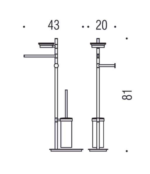 Colombo Square B9903 Piantana portasciugamani portasapone portarotolo portascopino in Vetro Acidato Naturale cromo