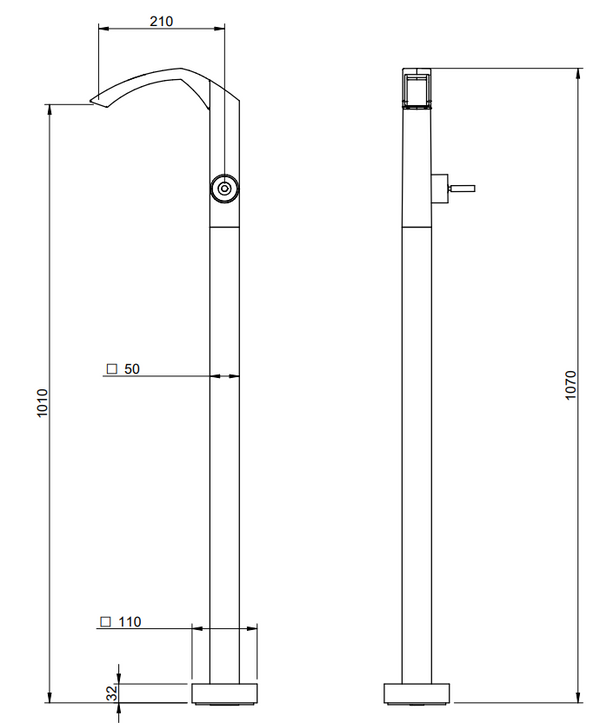Treemme Arche miscelatore lavabo a pavimento a cascata senza parte incasso cromo
