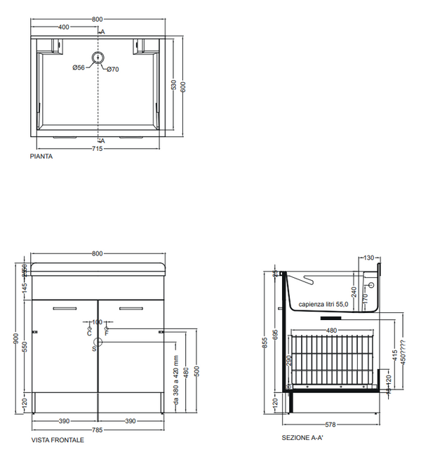 Colavene Twist Max 24180B mobile lavatoio 80x60 con cesto portabiancheria bianco lucido