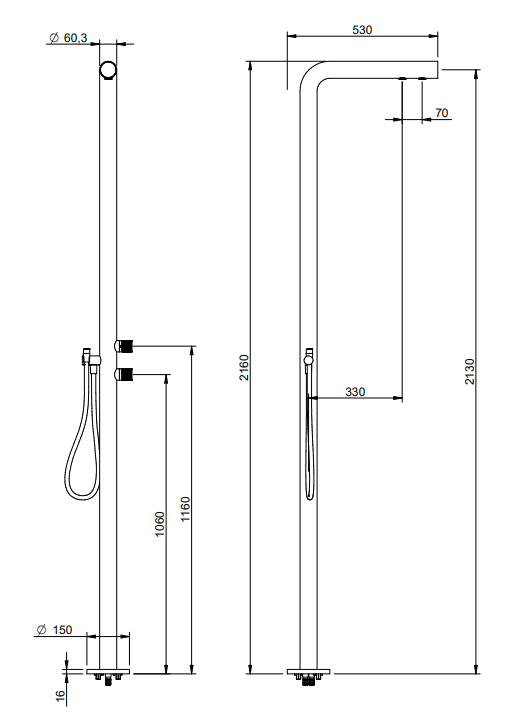 Treemme Watertube RWIT4A62IS01 miscelatore doccia da esterno piscina a pavimento senza parte incasso inox satinato
