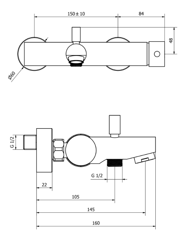 Miscelatore vasca a muro esterno con leva laterale cromo 73162 Jabil